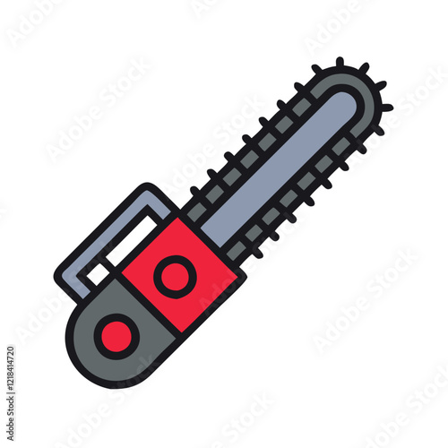 Vibrant illustration of a chainsaw featuring red and gray components for tree cutting and woodworking