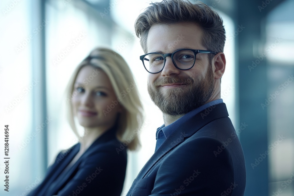 Business professionals standing together in a modern office, showcasing teamwork and collaboration in a corporate environment. Focus on leadership and success. Business professionals standing together in a modern office, showcasing teamwork and collaboration in a corporate environment. Focus on leadership and success.