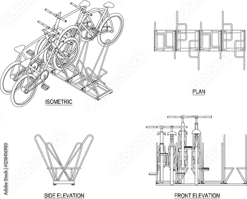 Vector illustration of a rack for securing bicycle parking to keep it neat in public places, parks, fields for safety from thieves