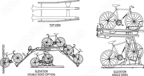 Vector illustration of a rack for securing bicycle parking to keep it neat in public places, parks, fields for safety from thieves