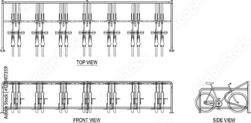 Vector illustration of a rack for securing bicycle parking to keep it neat in public places, parks, fields for safety from thieves 