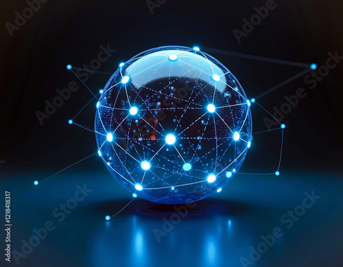 Futuristic 3D Digital Sphere with Glowing Nodes Representing Innovation in Digital Banking and Connectivity