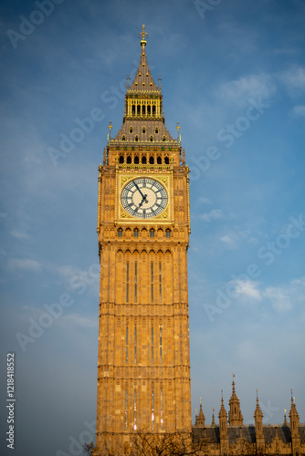 Full length of Big Ben at goldon hour deep blue London sky photo