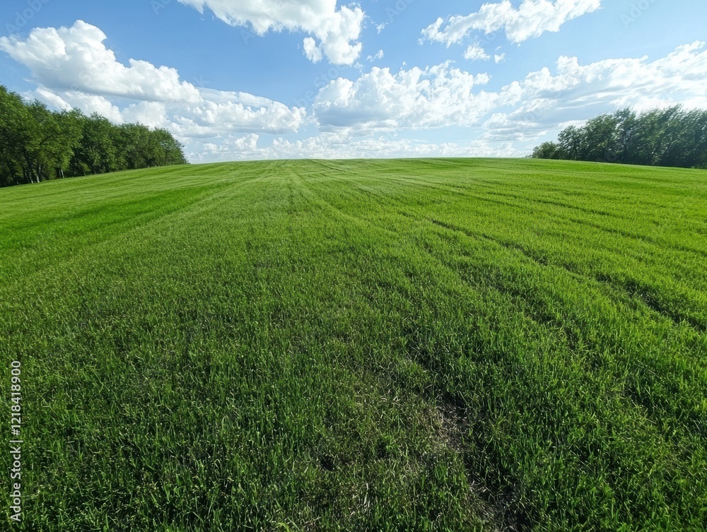 Rolling green field under a bright summer sky Rolling green field under a bright summer sky