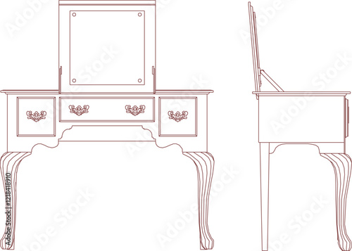 vector illustration design image furniture cupboard old classic vintage carving ethnic traditional 
