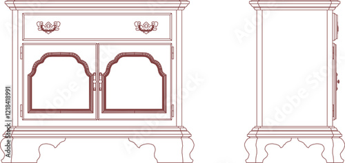 vector illustration design image furniture cupboard old classic vintage carving ethnic traditional