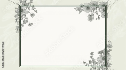 Blank page with light sage green outline flowers on the sides photo