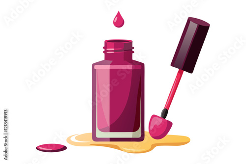Stylish Nail Polish Bottle with Brush and Vibrant Polish Drops Vector
