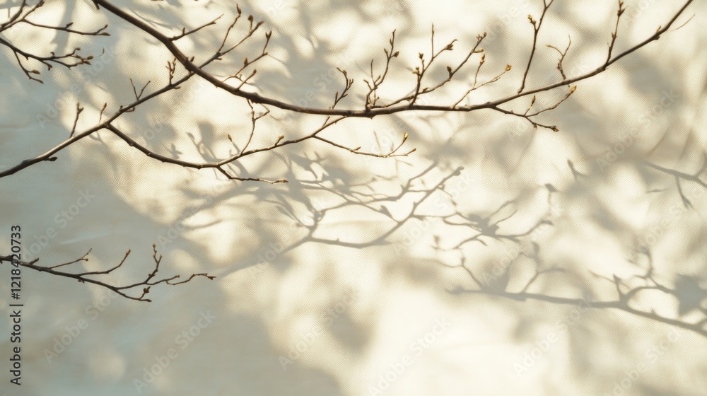 Bare Branch Casts Shadow On Pale Surface Bare Branch Casts Shadow On Pale Surface