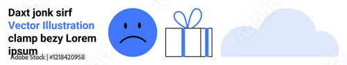 Sad blue emotion, neatly wrapped gift box with ribbon, and a light grey cloud highlight complex emotions or themes. Ideal for emotion, mixed feelings, online humor, mental health, minimal art