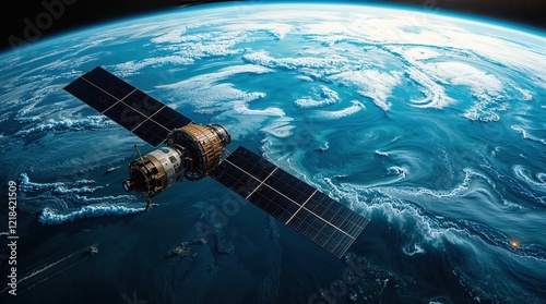 Fototapeta Naklejka Na Ścianę i Meble -  Satelite space station in orbit above planet Earth, space science