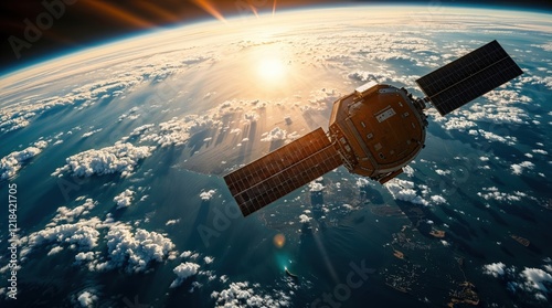 Fototapeta Naklejka Na Ścianę i Meble -  Satelite space station in orbit above planet Earth, space science