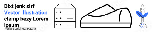Server tower, athletic shoe, eco-friendly icon. Ideal for technology, fashion, eco-consciousness, modernity, minimalism, innovation, lifestyle. Landing page