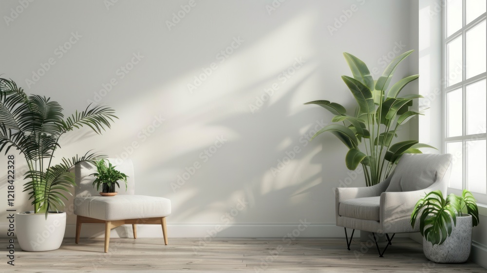 Fototapeta premium Contemporary modern living room interior with blank wall for mockup, AI generated image