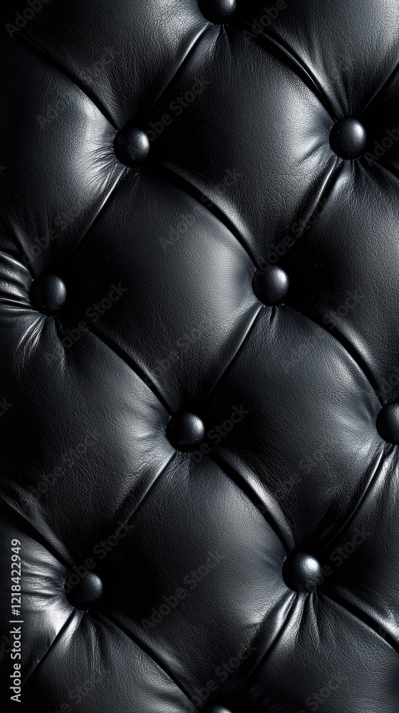 Naklejka premium Elegant closeup of tufted black leather with diamond patterns