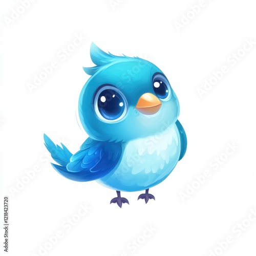 Adorable Blue Bird Cartoon Character Captures Hearts with Wide-Eyed Innocence.
