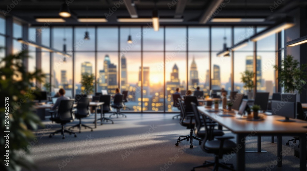 Obraz premium modern corporate office with panoramic windows ergonomic furniture natural lighting open layout business workspace