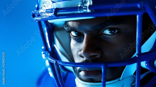 Intense close-up of focused American football player in helmet
