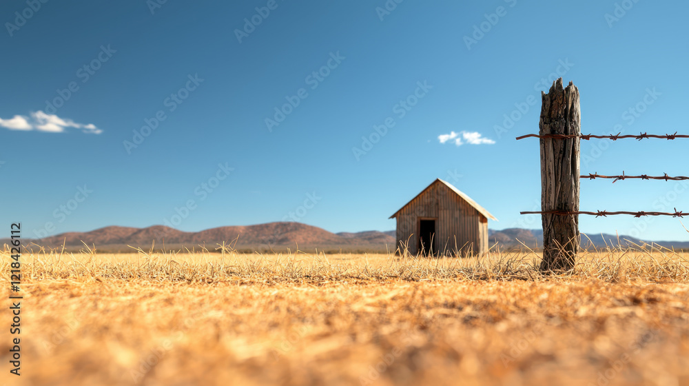 Cross the Australian outback. small shack dry grassland with Cross the Australian outback. small shack dry grassland with