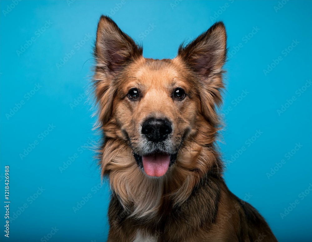 realistic studio photo of a dog on a blue background realistic studio photo of a dog on a blue background