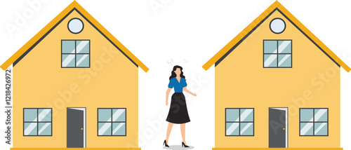 House buy or rent, choice between buying and renting concept, confused businesswoman choosing to rent a house or buy it