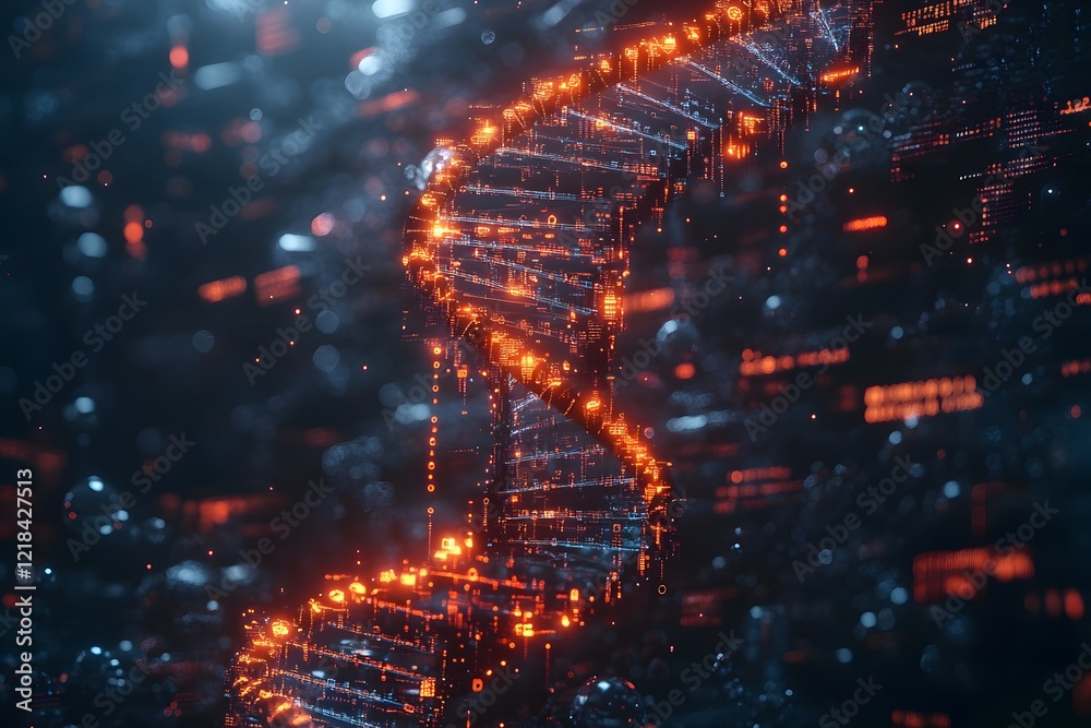 Fototapeta premium Futuristic DNA Strand Visualization in Digital Environment for Scientific Applications