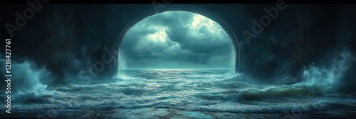 Ocean's Gateway: A Dramatic Seascape Through a Dark Archway photo