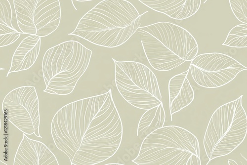 Padrão contínuo (seamless pattern) de folhas estilizadas em tons de verde com linhas delicadas em branco, criado com IA generativa.
