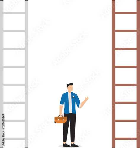 Never underestimate the Importance of Small Steps concept vector illustration business people who offer stairs with normal or long step distances