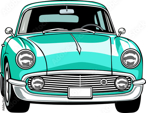 blue and white glassy look oldest model car hand drawn vector vintage image with transparent background