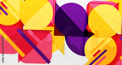 Squares, circles and triangles and grainy noisy texture. Vector Illustration For Wallpaper, Banner, Background, Card, Book Illustration, landing page