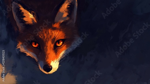 A fox's fiery orange eyes gleam under the cover of darkness, its stealthy figure blending into the night, exuding an air of cunning and mystery. photo