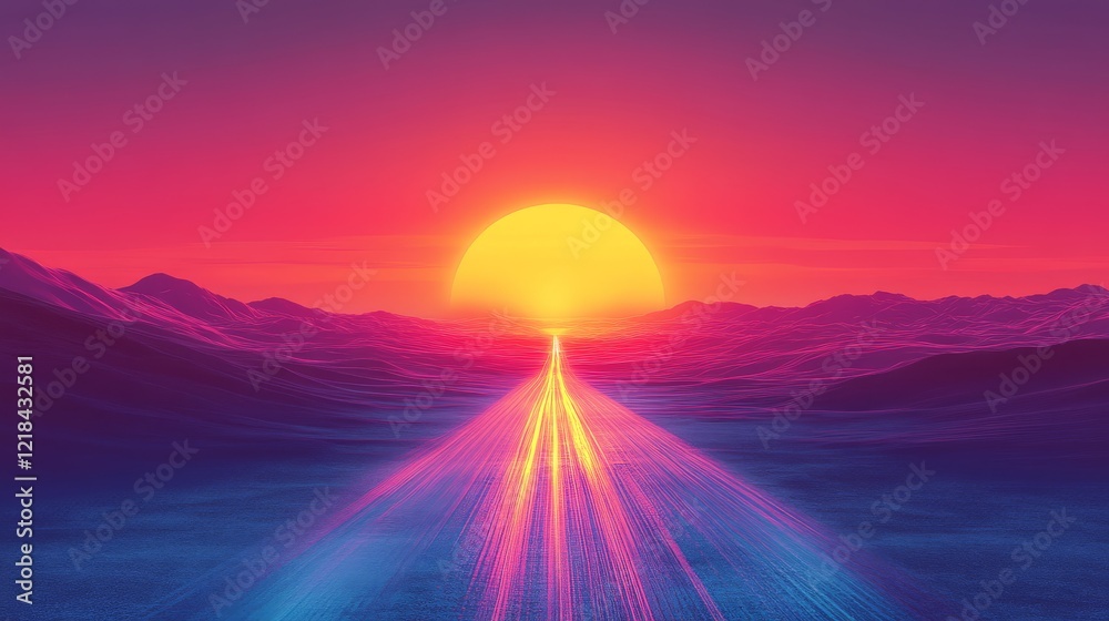 Fototapeta premium Sunset Highway Leading Through Vibrant Mountainscape
