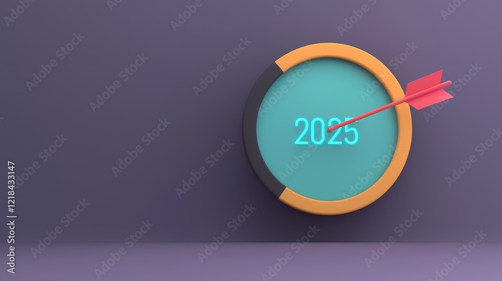 Futuristic Target Board with Illuminated Year 2025 and Arrow Concept Visualization Futuristic Target Board with Illuminated Year 2025 and Arrow Concept Visualization
