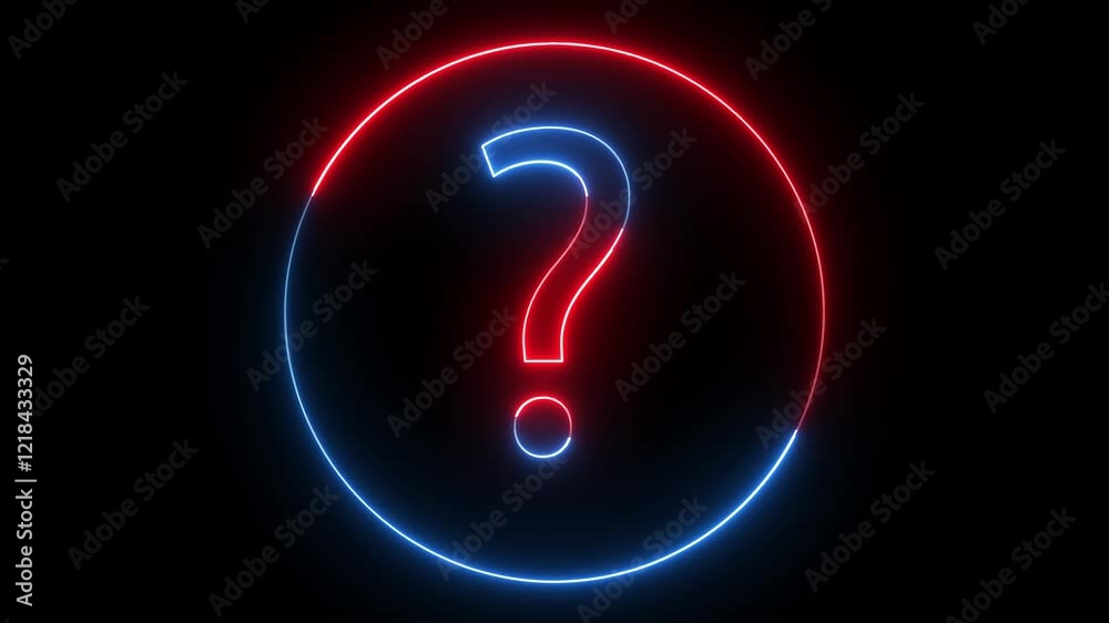 neon blue red color question mark animation icon sign symbol on black background 