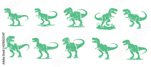 T-rex tyrannosaurus silhouette. Vector set illustration growling screaming tyrannosaurus rex dinosaur silhouette isolated.dinosaur Raptor Ancient Animals Logo Design.Tyrannosaurus T Rex Emblem.