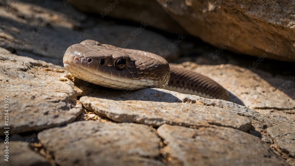 Close-Up Portrait of Common European Viper Head Showing Striking Patterns and Vivid Eyes Close-Up Portrait of Common European Viper Head Showing Striking Patterns and Vivid Eyes