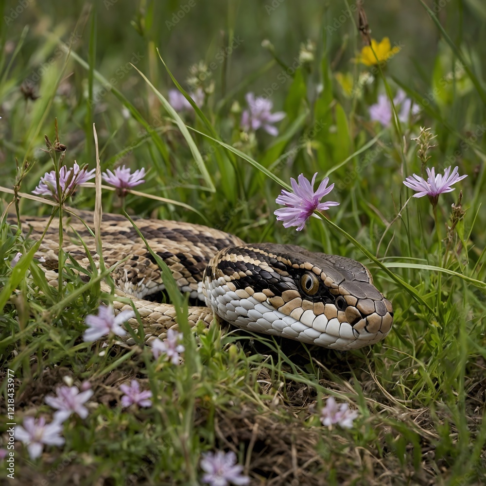 Golden Lancehead Snake Portrait Featuring Detailed Head and Scales Against Natural Background Golden Lancehead Snake Portrait Featuring Detailed Head and Scales Against Natural Background