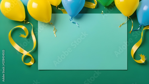 Colorful balloons and ribbons adorn a blank canvas for a festive celebration backdrop