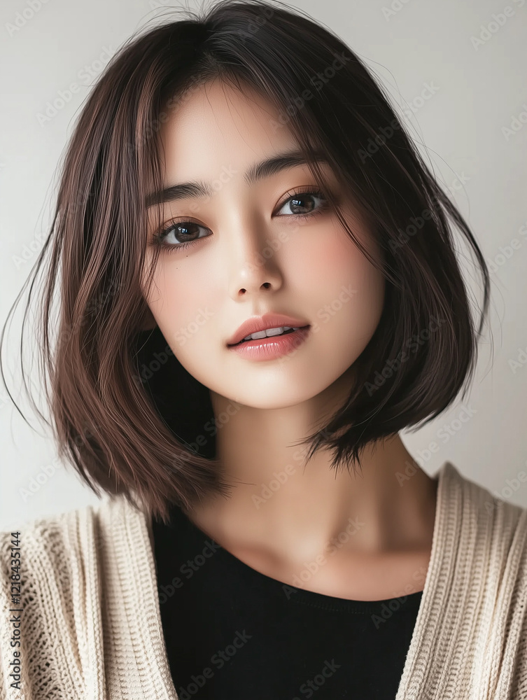 Naklejka premium ボブヘアのサロンモデル・カットモデル