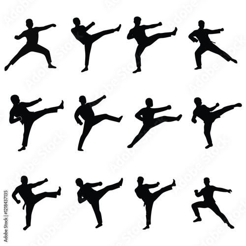 A set of man martial arts vector silhouettes