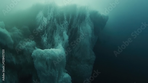 Mysterious Iceberg: The submerged portion of a colossal iceberg, viewed from below, reveals an unseen world of imposing scale and intricate texture beneath the water. photo