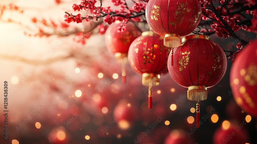 Obraz premium Red Pink Festival Sphere Lantern Chinese New Year Mid-Autumn Festival