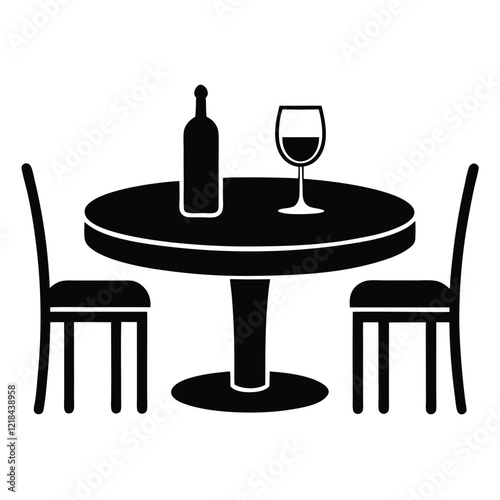 Simple Line Drawing of a Round Dining Table with Decor