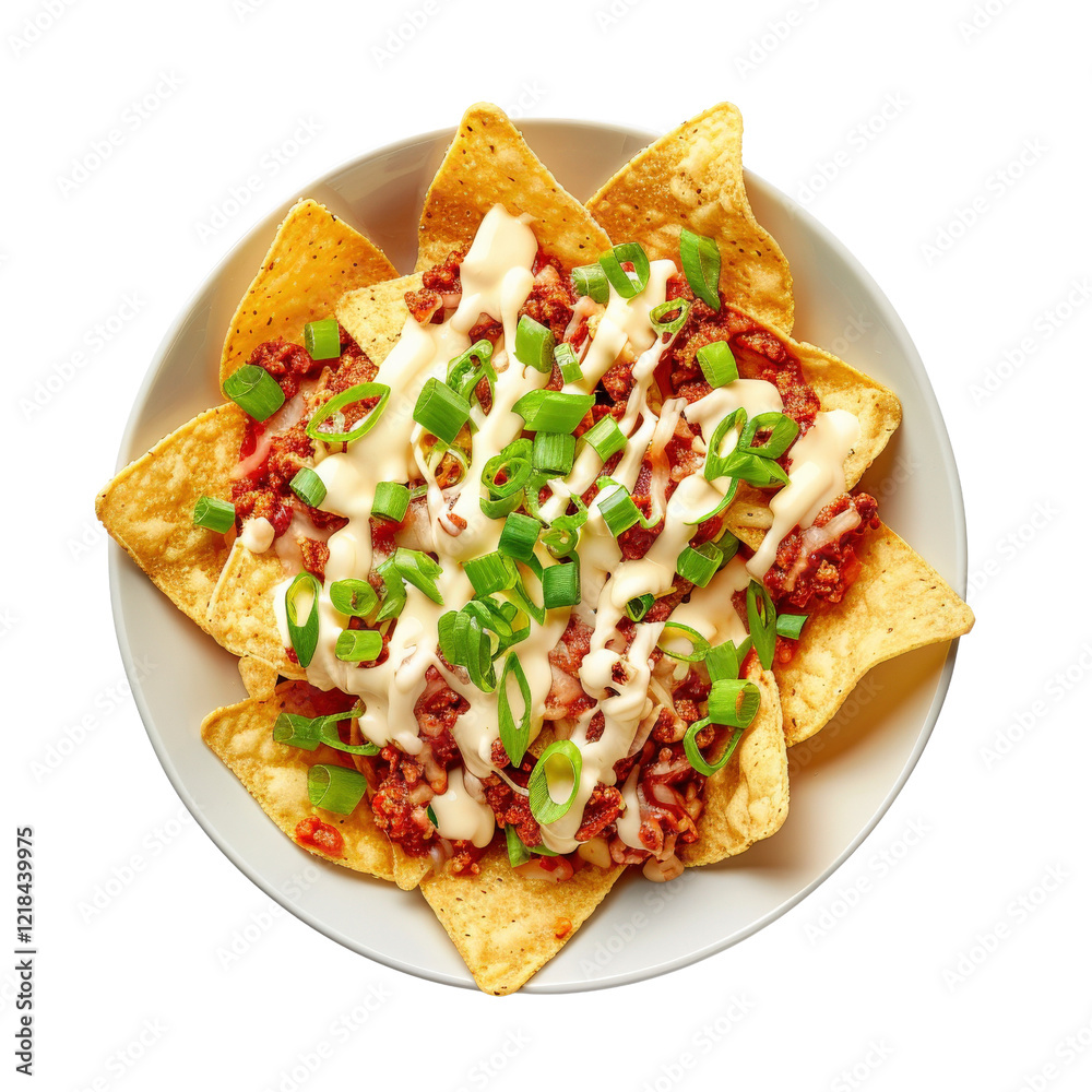 Delicious loaded nachos with cheese and green onions Delicious loaded nachos with cheese and green onions