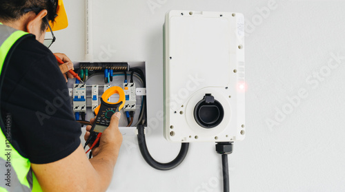  Electrician Testing Home EV Wall Charger Installation photo