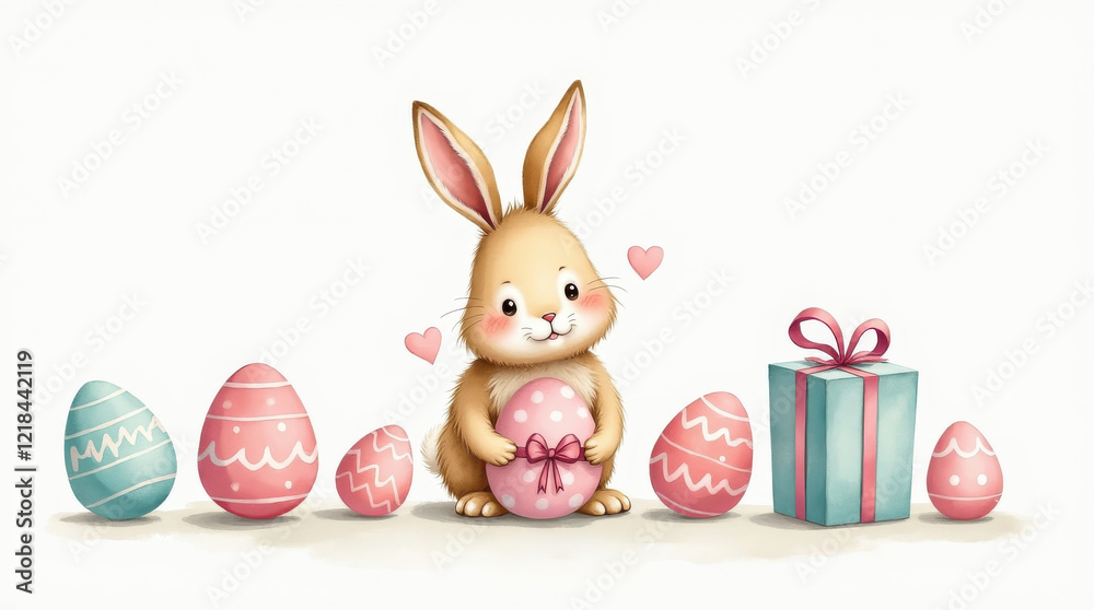 Obraz premium Easter egg hunt celebration spring garden illustrative artwork cheerful bunny whimsical holiday atmosphere