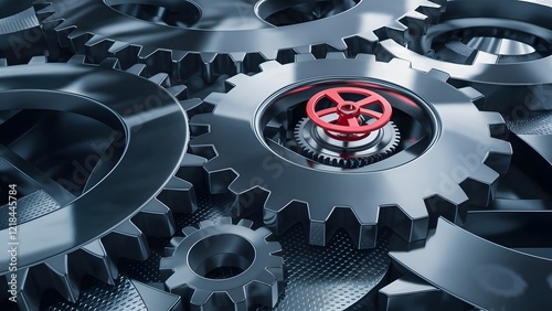 Intricate Metallic Gears Interlocking Mechanism Abstract 3D Render