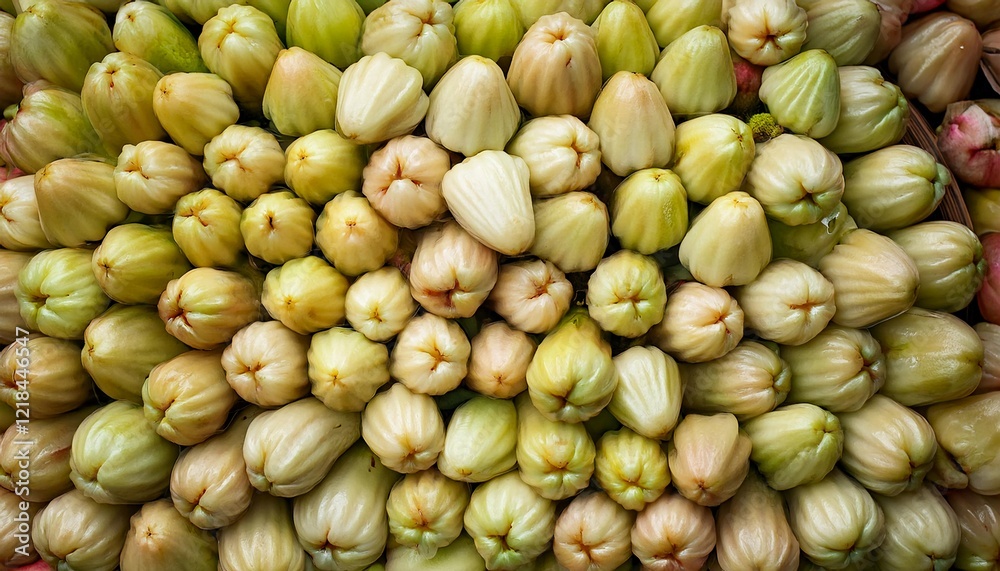Flat Lay Top View of Bright Ripe Fragrant White Water apple Fruit as Background Flat Lay Top View of Bright Ripe Fragrant White Water apple Fruit as Background
