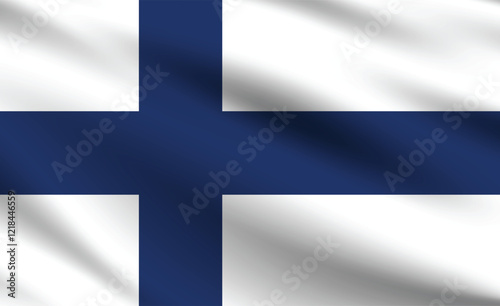 Finland flag official colors and proportion digital vector illustration. Pleated flag.